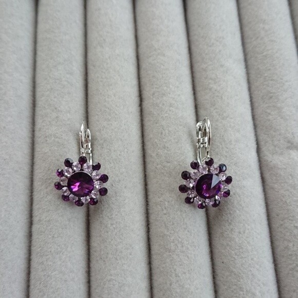 silver & faux amethyst drop earrings - Picture 3 of 6